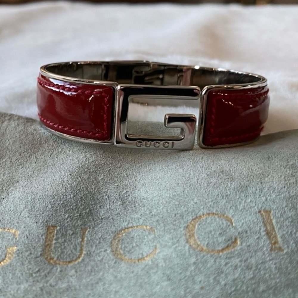 Gucci G Luxury Jewelry Metal Bracelet Cuff in Silver and Red includes COA - Picture 5 of 13